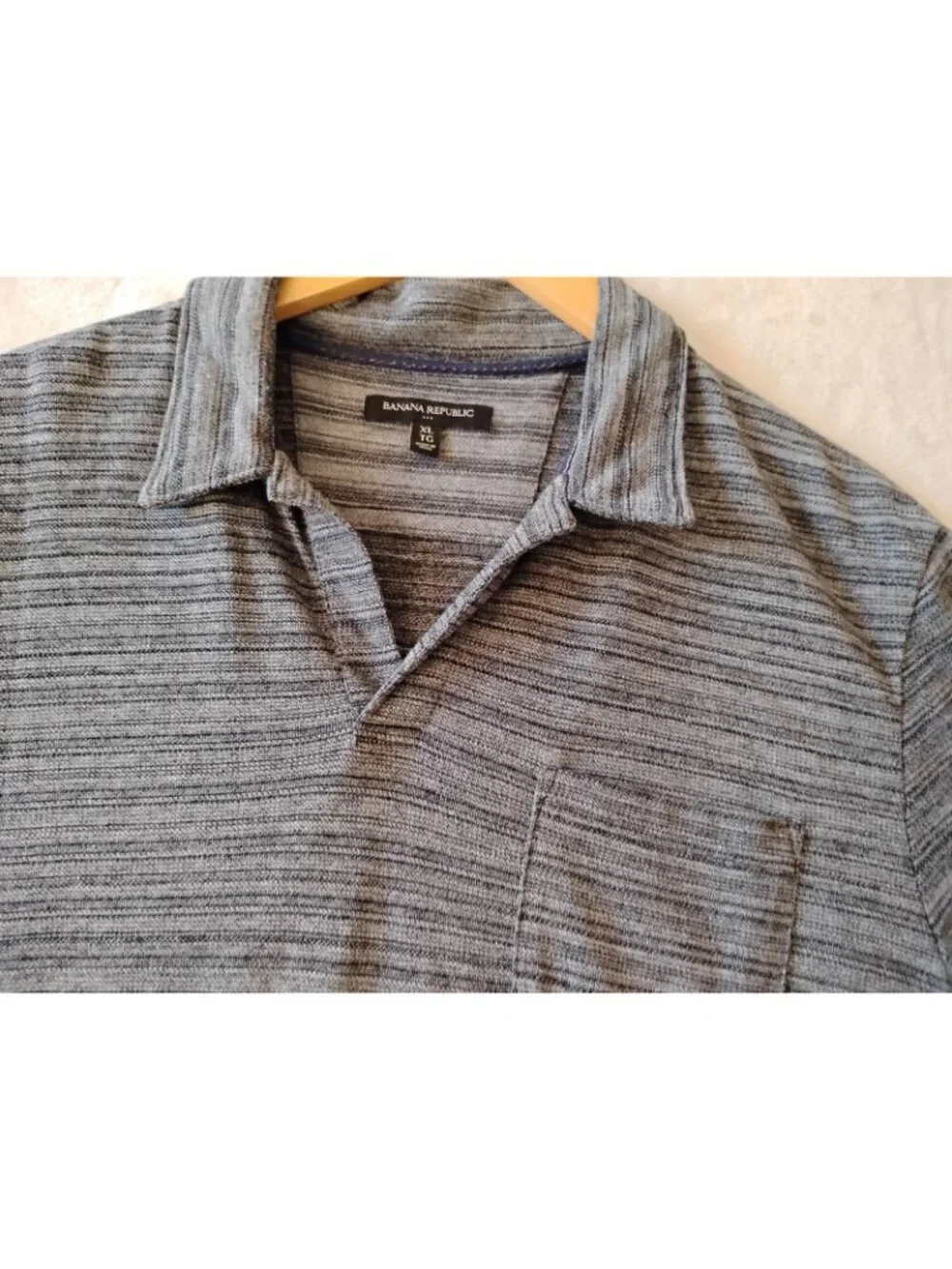 Banana Republic Mens Polo Shirt Casual School Work XL Marled Gray Black Pocket